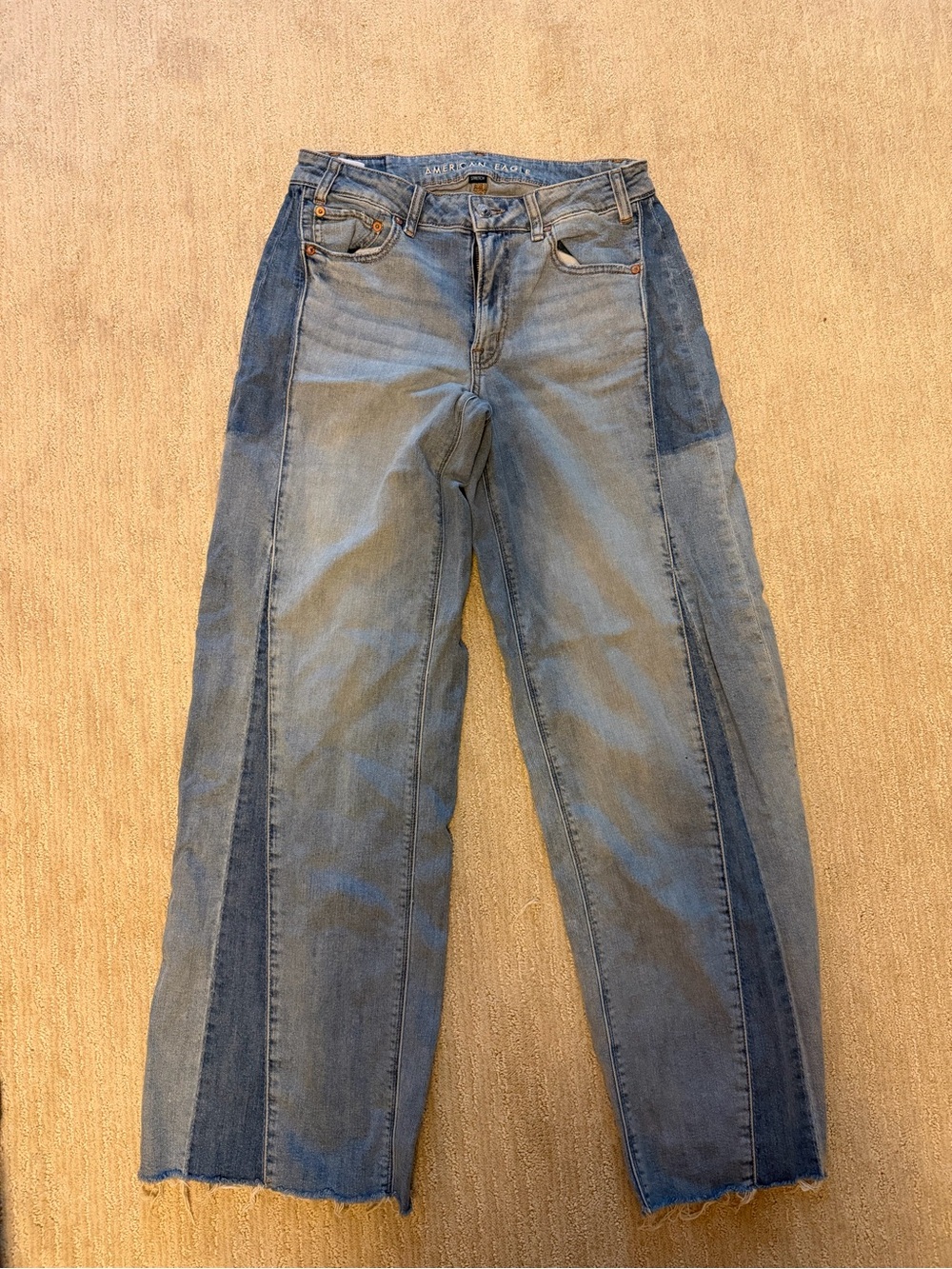American Eagle Outfitters Two-Tone Blue Wide-Leg Jeans - long